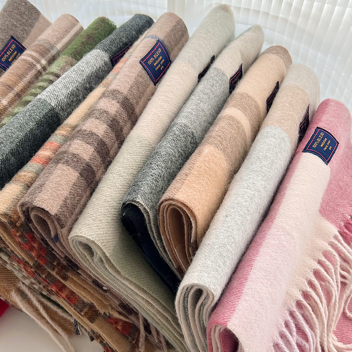 秋冬季圆领经典英伦仿羊绒围巾