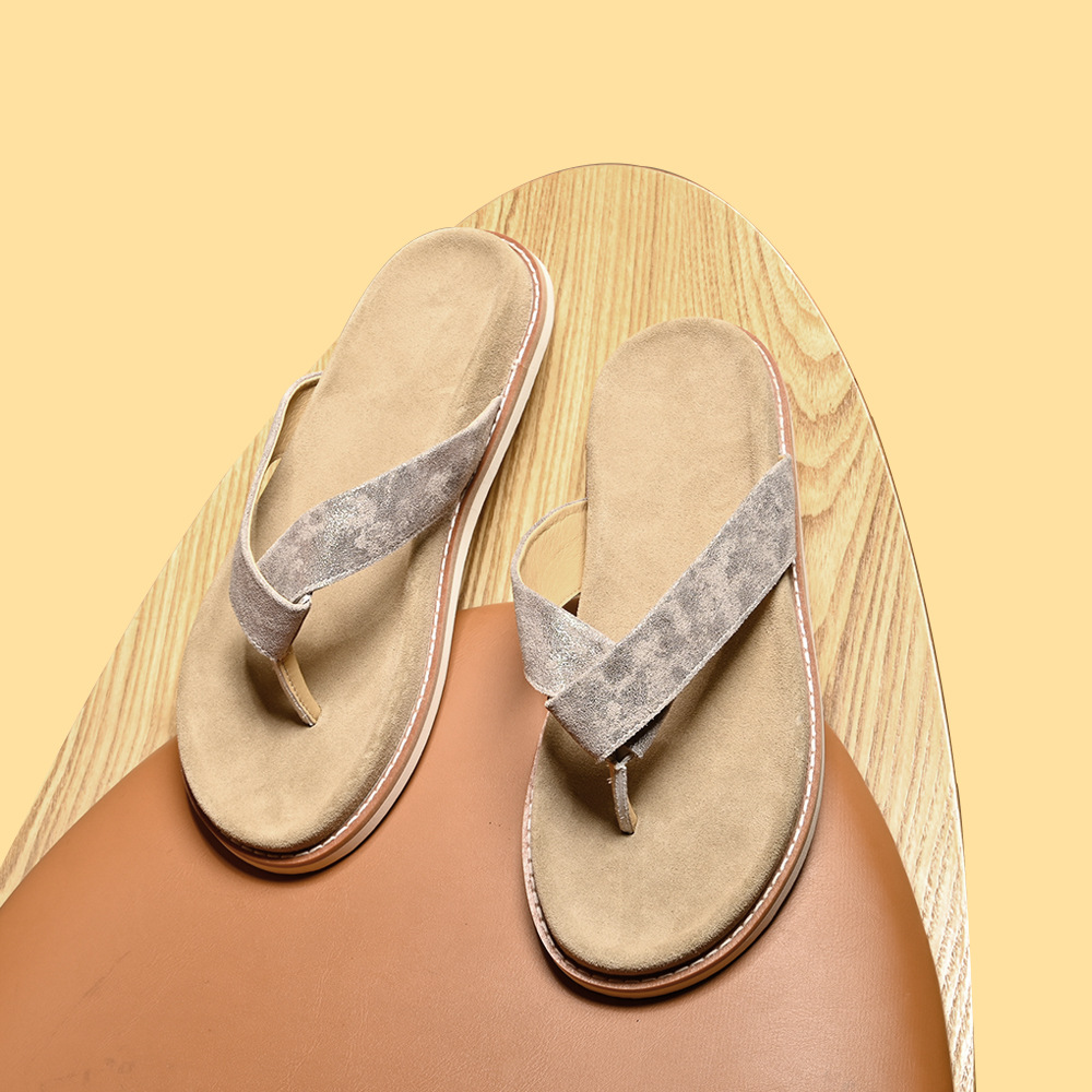 日本联名款牛皮人字拖男士牛绒简约夹趾个性沙滩鞋夹脚鞋防滑拖鞋