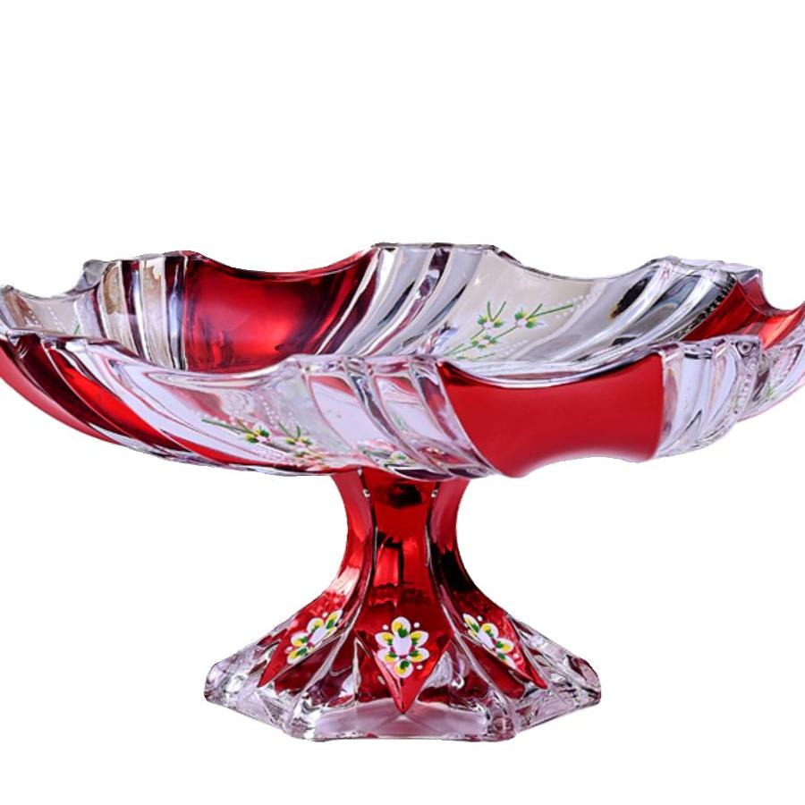 水晶玻璃欧式镀金高脚果盘装饰摆