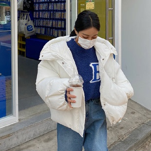 现货韩国东大门女装2025冬季新款韩范纯欲抽绳连帽短款棉衣棉服