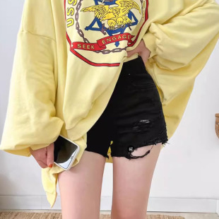 现货韩国东大门女装夏季新款韩范纯欲磨破洞撕边热裤牛仔短裤