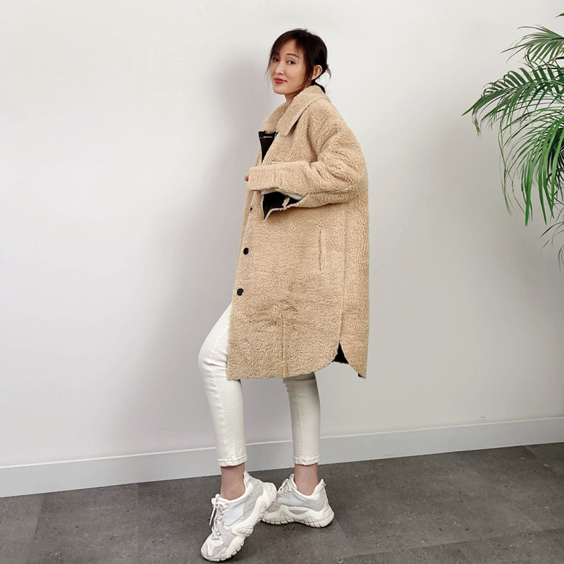 现货韩国东大门女装2025秋冬新款韩范宽松中长款人造羊羔毛呢外套