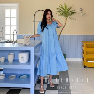 现货韩国东大门女装春夏季新款韩范休闲宽松简约拼接短袖连衣裙