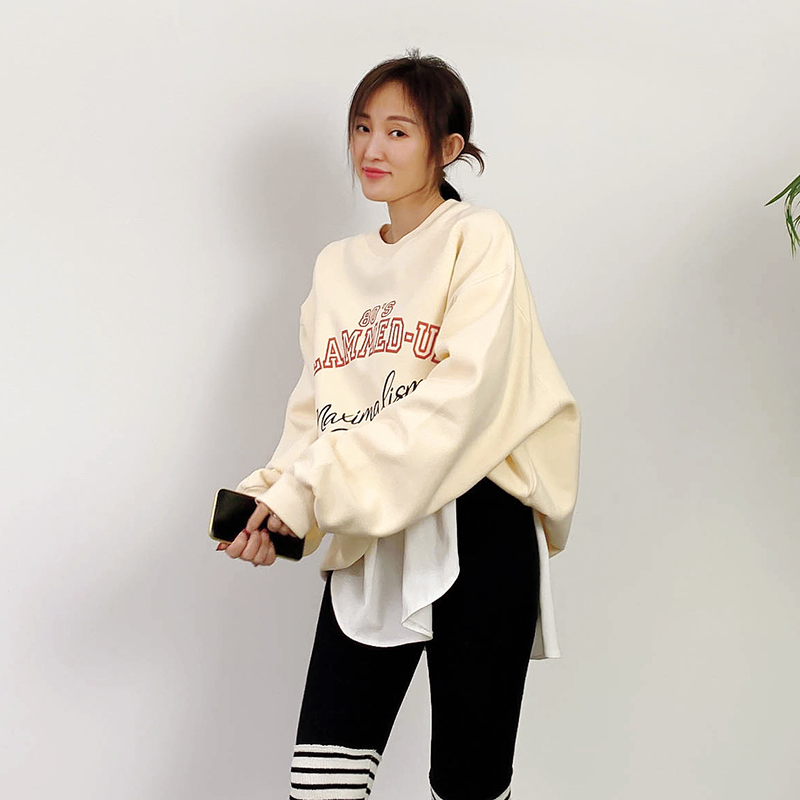 现货韩国东大门女装2025秋冬新款韩范休闲宽松字母套头加绒卫衣衫
