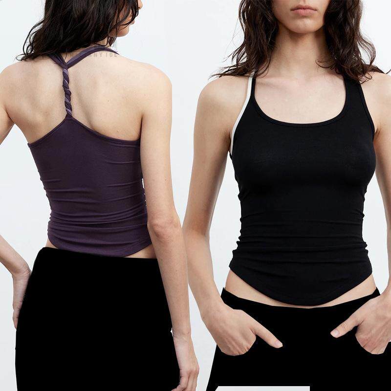 新款撞色双肩带扭麻花不规则运动内衣裸感亲肤性感美背瑜伽服