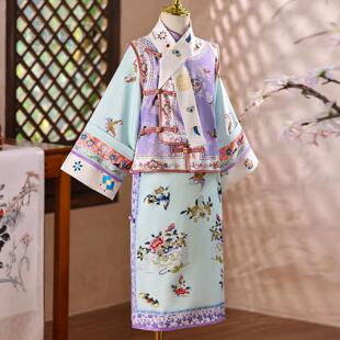 新中式汉服女童春秋儿童格格服清朝贵妃宫廷古装旗袍公主裙子
