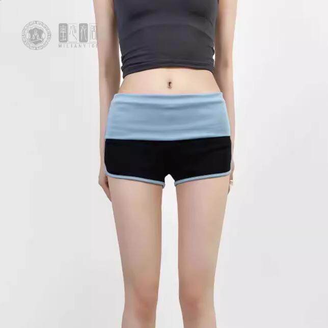 撞色翻边低腰显腿长热裤女夏辣妹性感修身包臀拼色运动休闲短裤潮