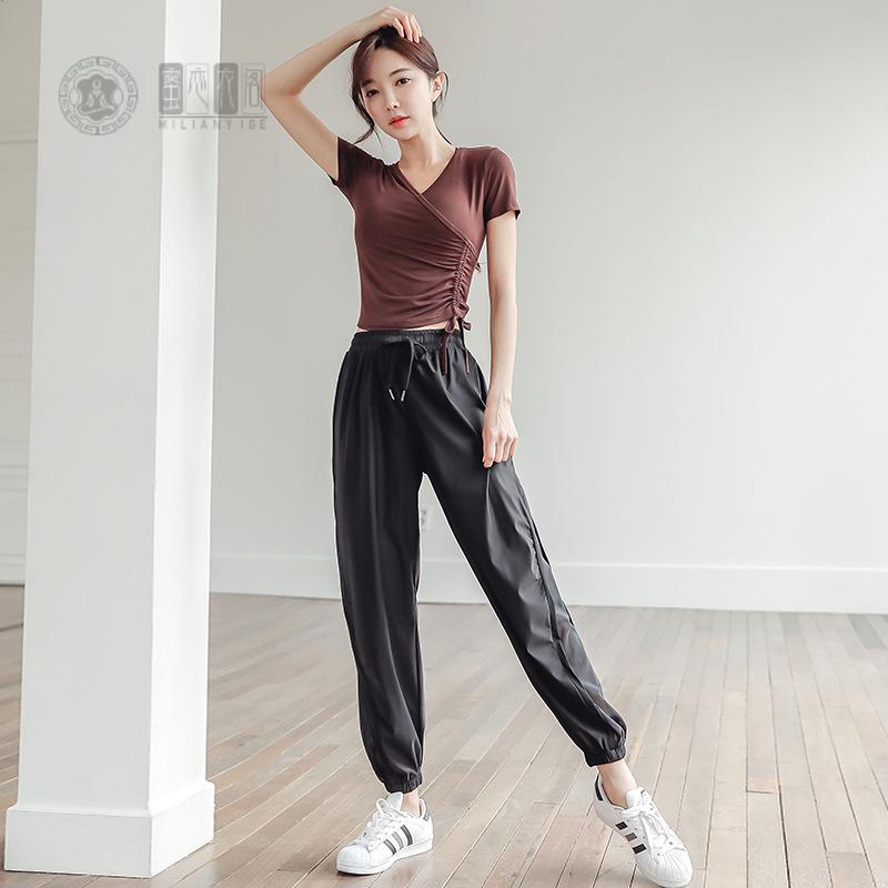 瑜伽服夏季普拉提衣服短袖性感