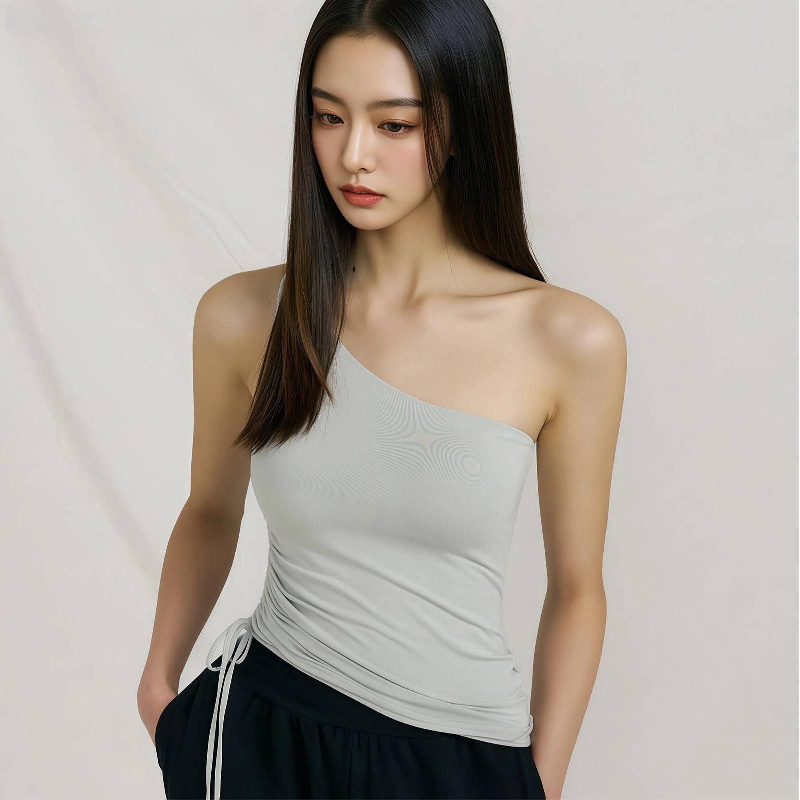 单肩瑜伽背心女修身显瘦运动上衣