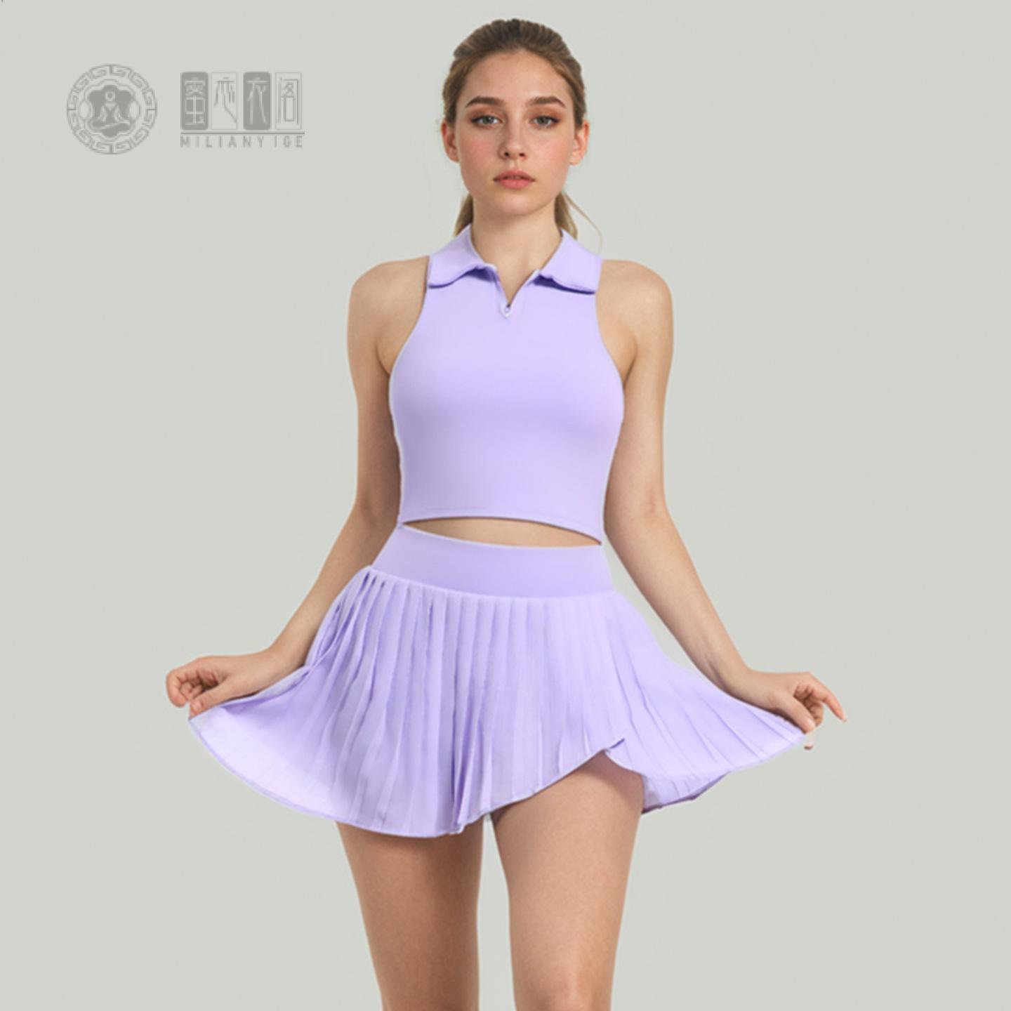 新款百褶网球短裙套装裸感户外