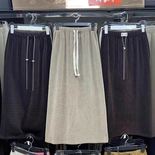 2025秋冬韩版高腰A字灯芯绒开叉