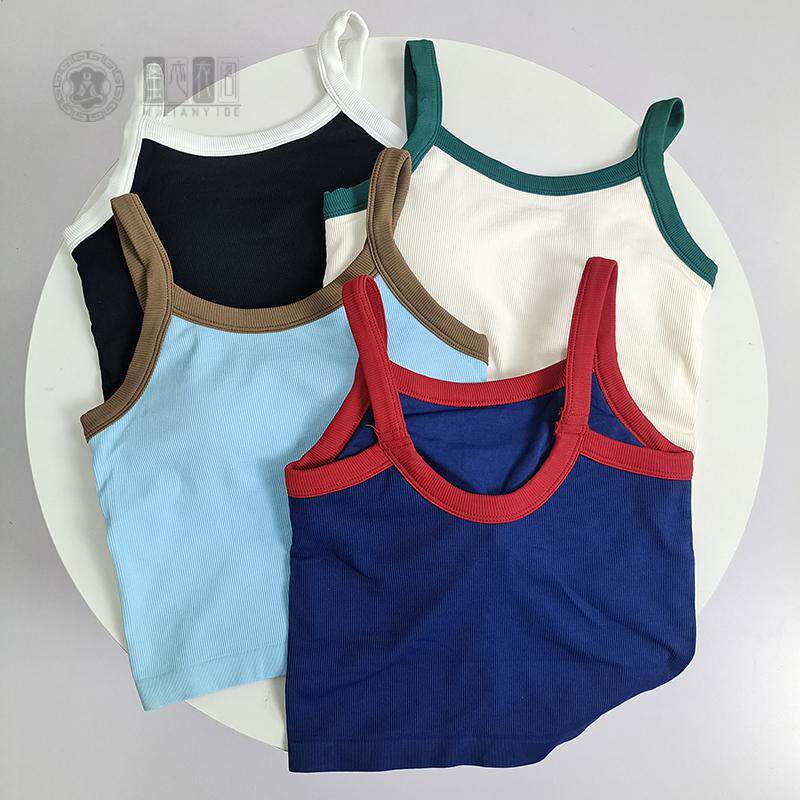 高弹缝一体杯复古撞色防下垂健身文胸内搭运动美背瑜伽背心女
