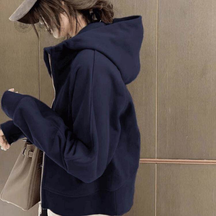 短款卫衣外套女秋冬连帽上衣2026新款小个子修身加绒开衫冬季女款