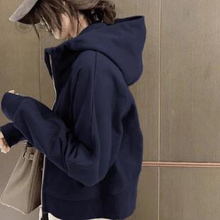 短款卫衣外套女秋冬连帽上衣2026新款小个子修身加绒开衫冬季女款