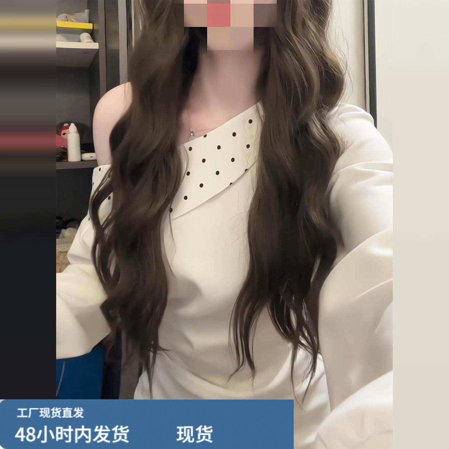 早秋韩系白色斜肩波点长袖卫衣连衣裙子女爆款拼接设计感短裙套装,运动/瑜伽/健身/球迷用品,瑜伽短裙,淘宝优惠券,粉丝福利购,淘宝优惠卷