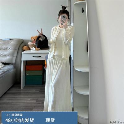 慵懒风白色针织上衣半身裙两件套装女春秋季高级感韩系穿搭一整套