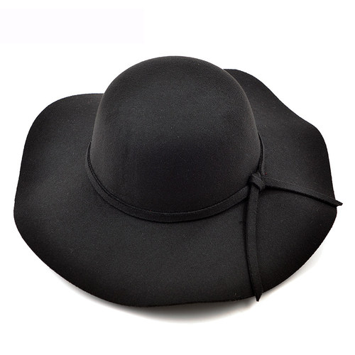 欧美毛呢波浪边英伦复古大檐帽