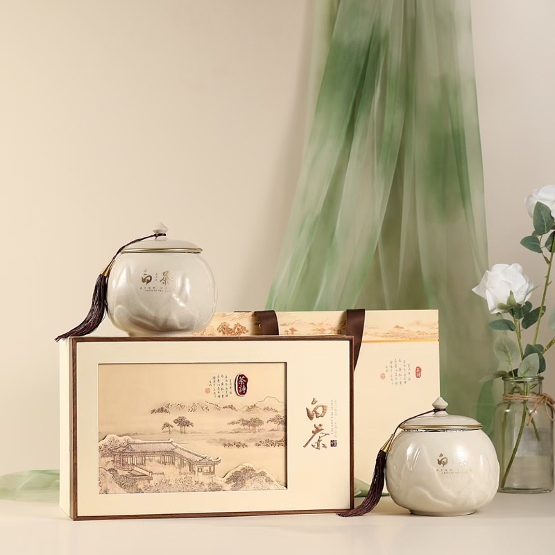 陶瓷罐礼盒高端精品包装茶叶盒亚克力双瓷白茶黄金芽空盒一箱8套