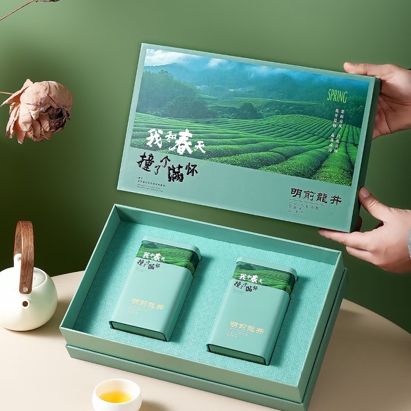2025春季新款明前龙井礼盒空盒2罐250克半斤装热销推荐整箱14套价