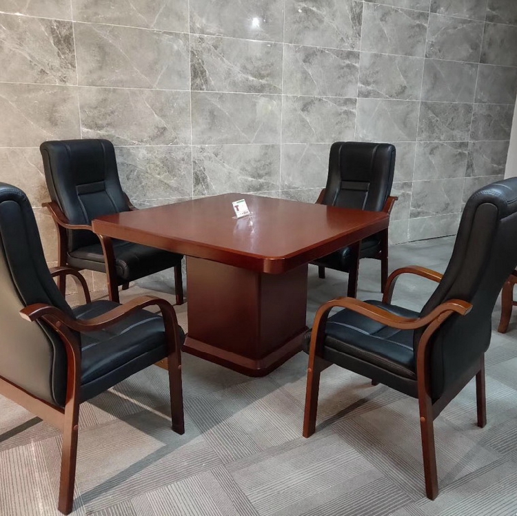 红胡桃木色1米实木洽谈桌 1.2米正方形 四人小会议桌 洽谈台S012