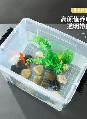 加厚大容量收纳箱透明塑料整理箱桌面鱼缸乌龟缸带盖后备箱储物箱