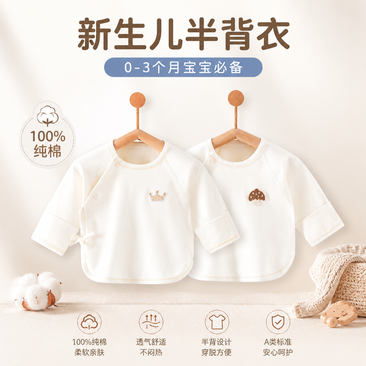 婴儿衣服半背衣夏季纯棉打底内衣和尚服男女宝宝半背上衣四季春装