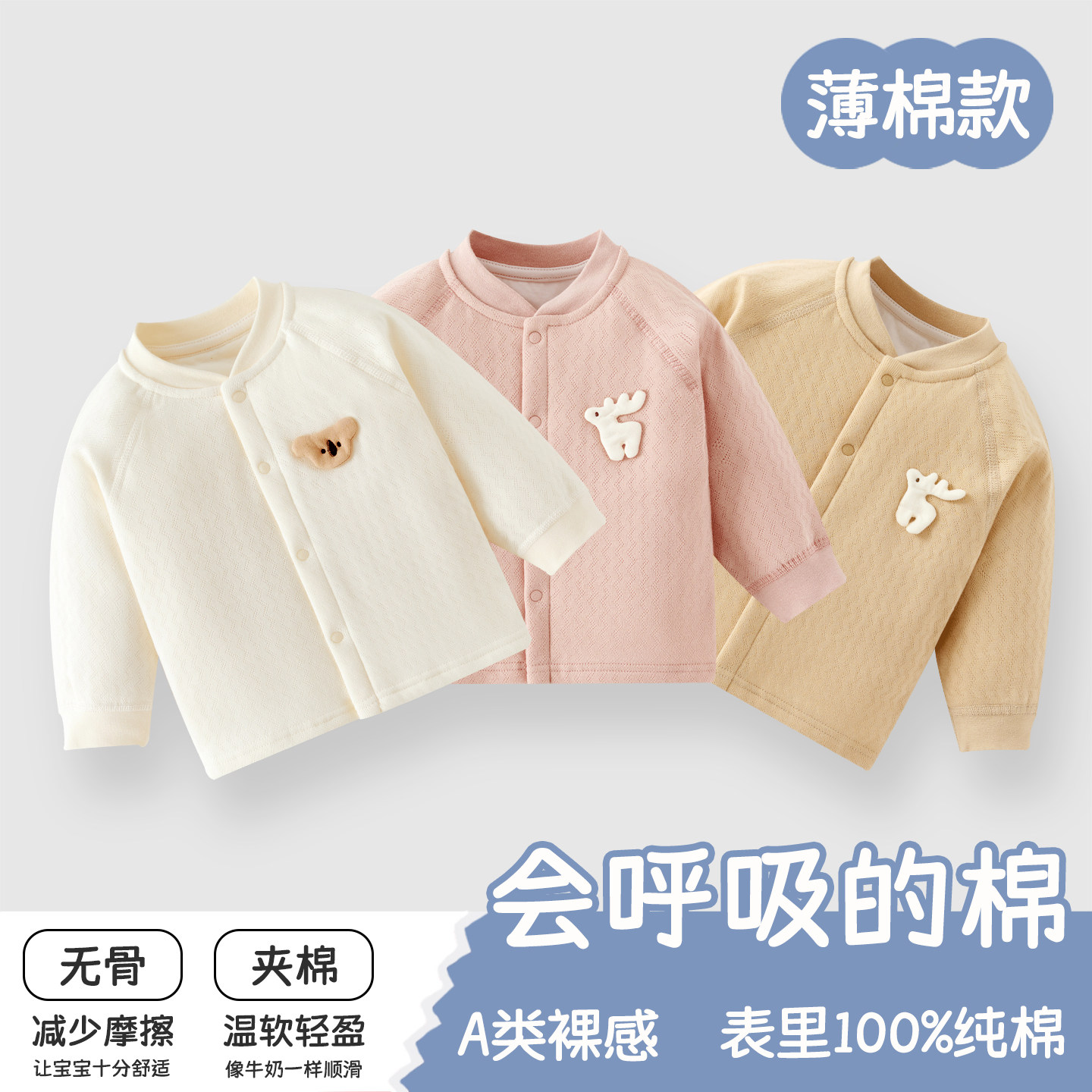 婴儿衣服上衣秋冬纯棉a类夹棉外套宝宝冬季防寒打底保暖内衣冬装