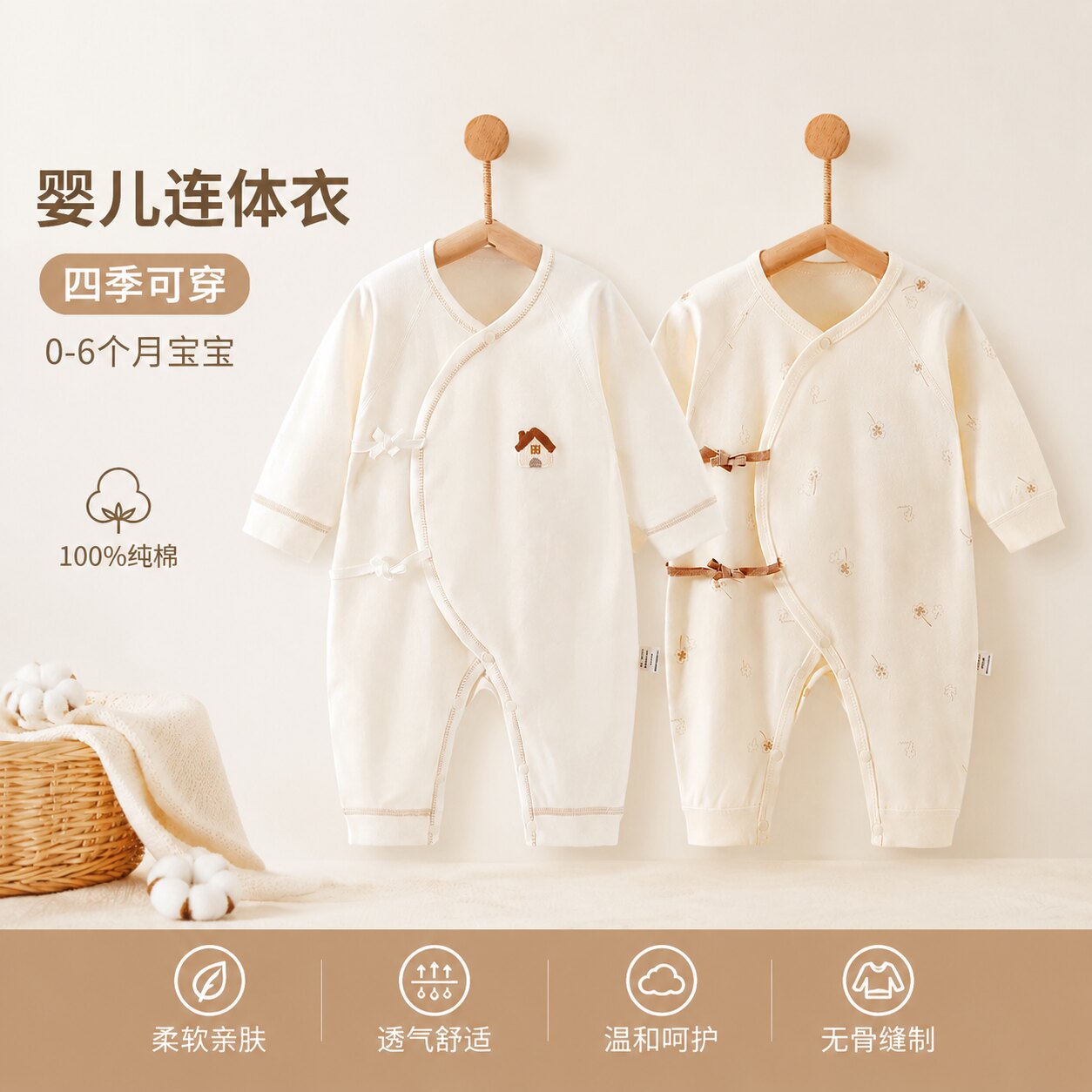 新生婴儿儿衣服纯棉秋季宝宝连体衣0-6小月龄和尚服哈衣爬服可爱