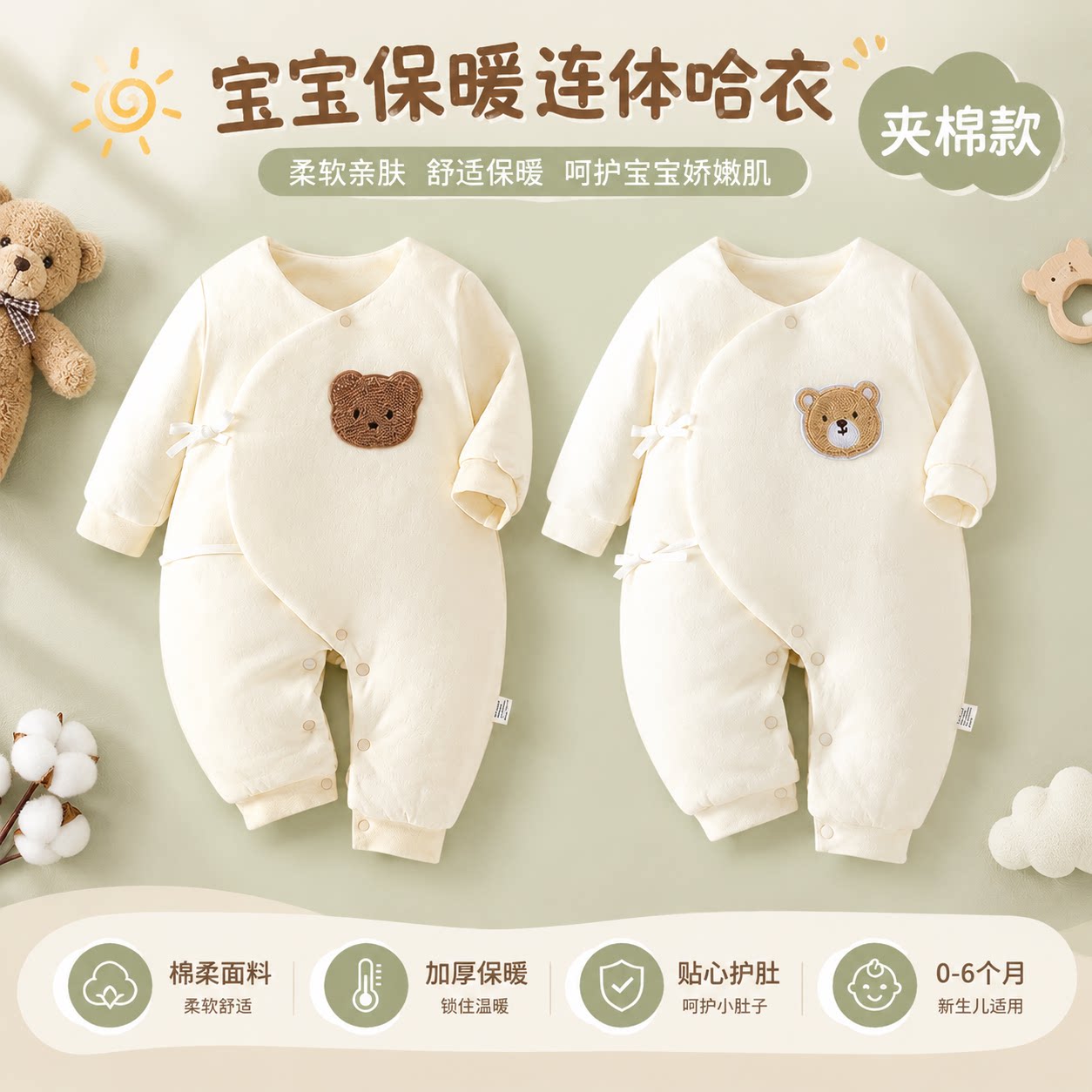 婴儿棉衣宝宝连体衣加厚棉袄冬季外出服新生儿冬款棉衣a类衣服