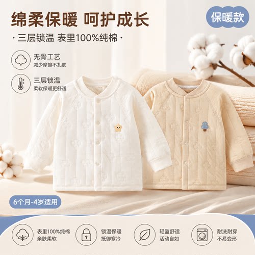 宝宝保暖上衣秋冬款男女宝宝衣服夹棉开衫内衣儿童加厚打底衣棉衣