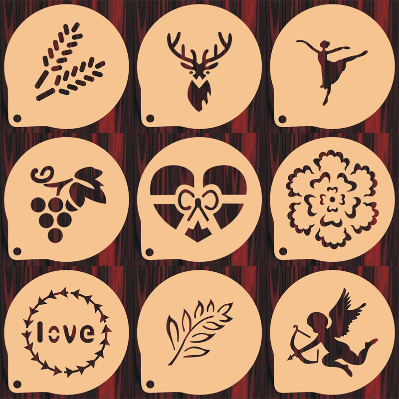 5/6/8寸花纹E款印花模具咖啡拉花印花蛋糕奶茶来图定制食品级材质