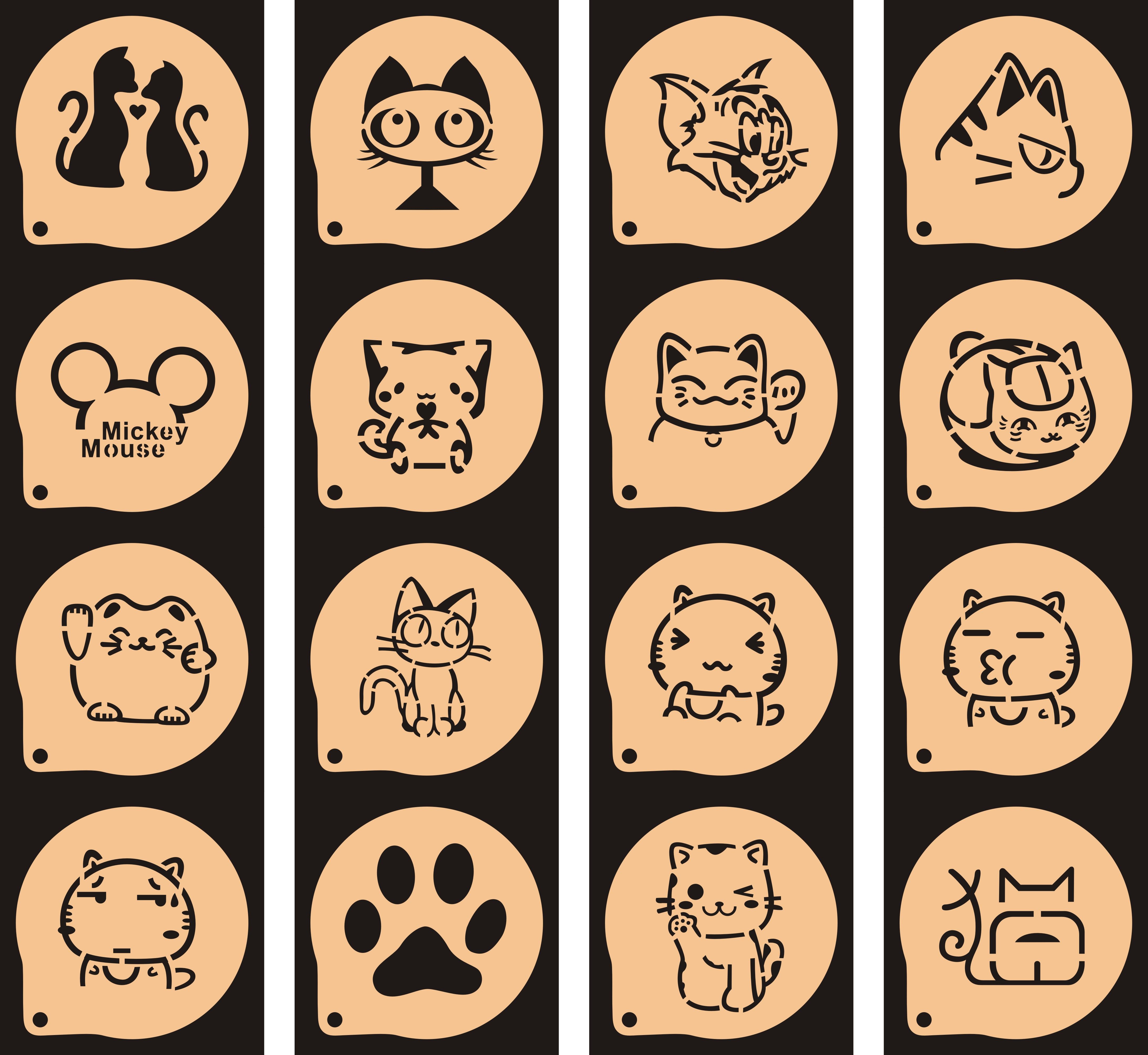 起司猫小猫咪猫爪3寸喷花模 糖粉筛 饼干印花模 咖啡拉花撒粉模具