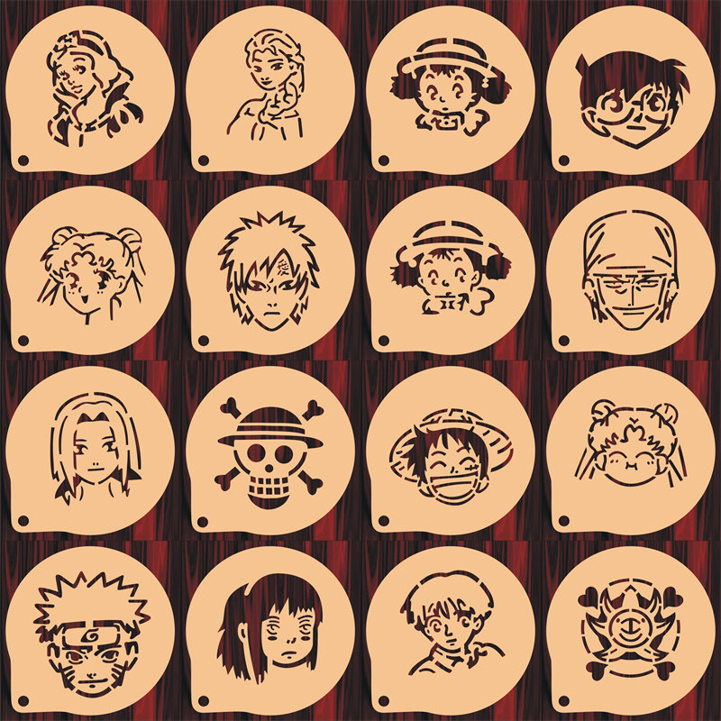 3寸4寸动漫印花模具咖啡拉花印花蛋糕奶茶喷洒来图定制食品级材质