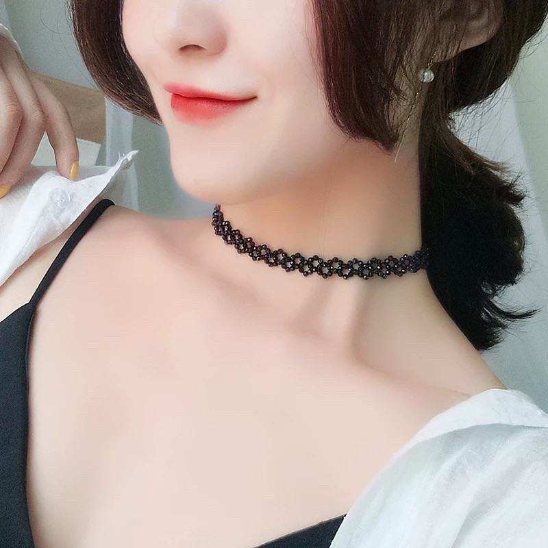天然黑尖晶颈链锁骨链黑色choker不掉色复古短款气质百搭项链小众