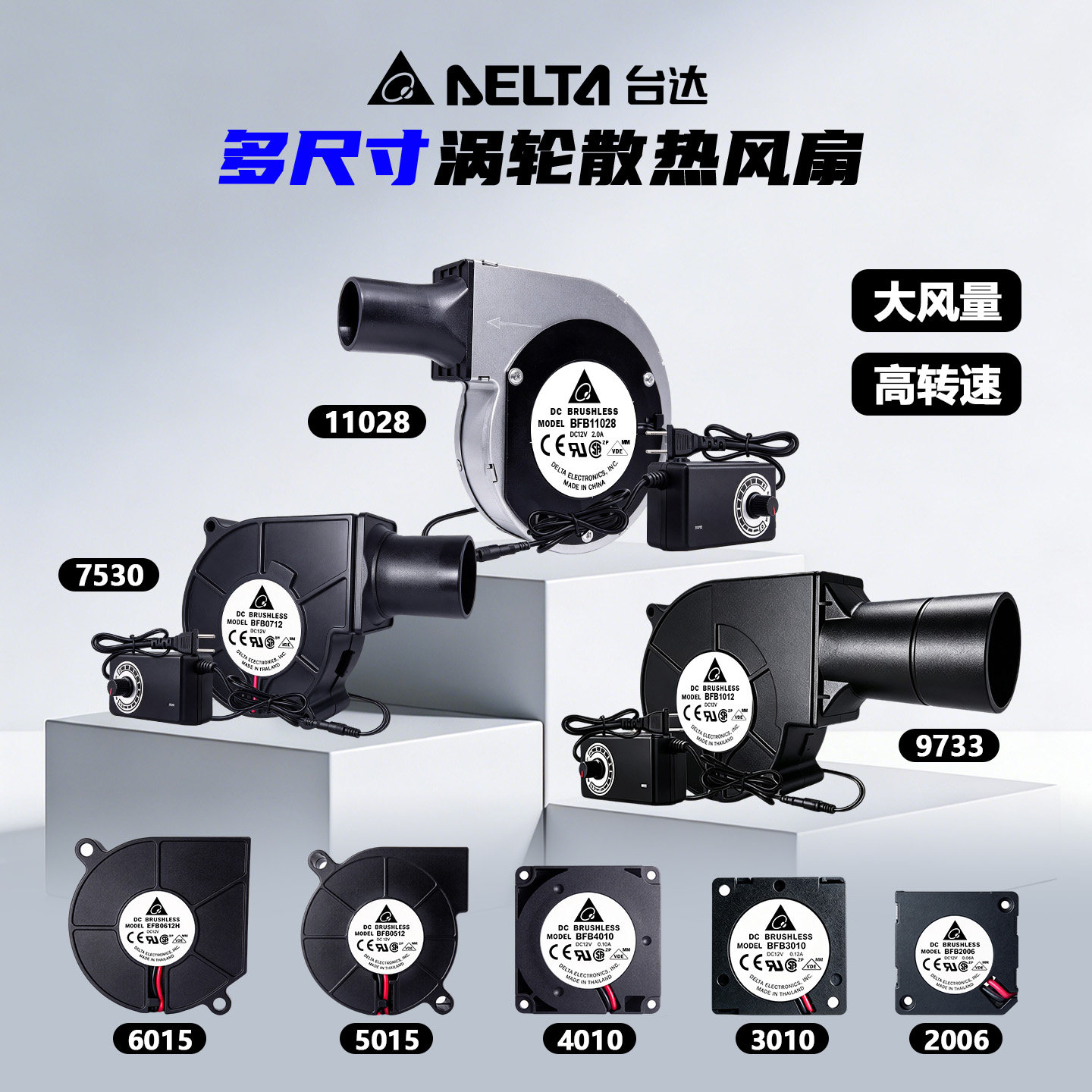 9733涡轮风扇7530鼓风机5015大风量2/3/4/5/6厘米微小型12V散热器