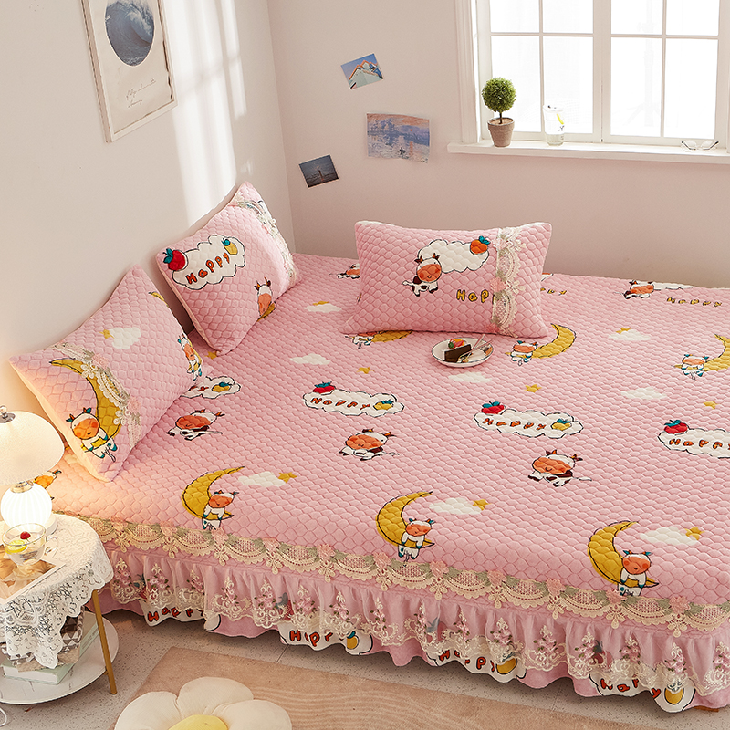 定做牛奶绒榻榻米套罩垫大炕盖夹棉绗缝大床单一面床裙防滑不跑床