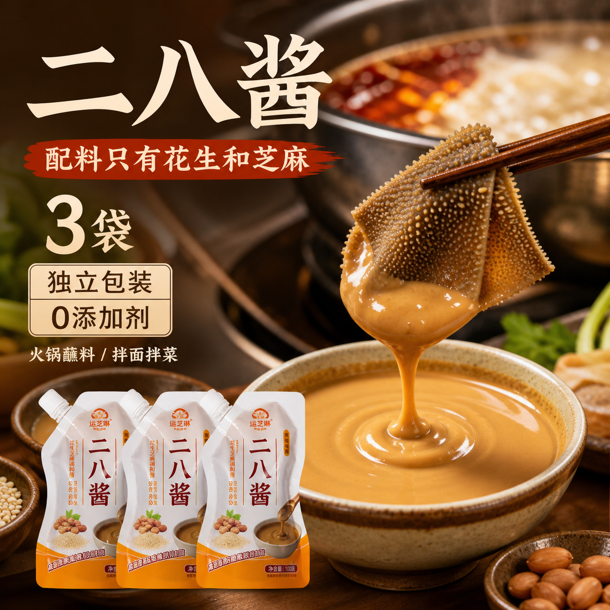 二八酱花生芝麻调和酱老北京风味火锅蘸料东北麻酱调料拌菜调味料