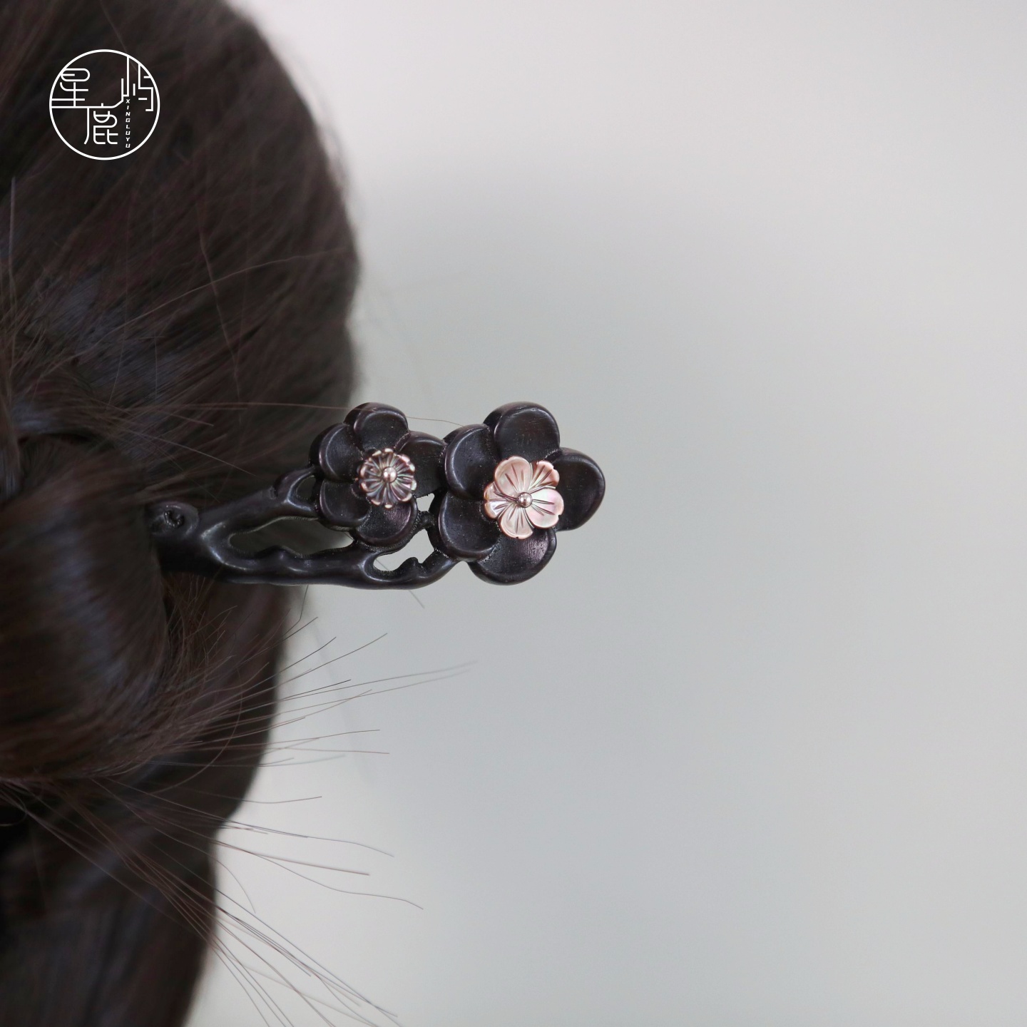 双面发簪黑檀木贝壳发簪