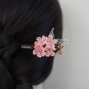 【山寺桃花始盛开】辑珠花朵黑檀木簪盘发簪子旗袍头饰发饰新中式