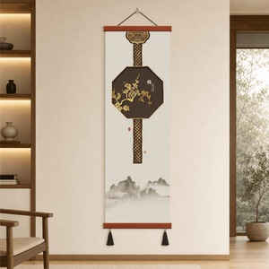 新中式轻奢雅致精品玄关装饰画水墨梅花山水走廊竖版墙面书房挂画