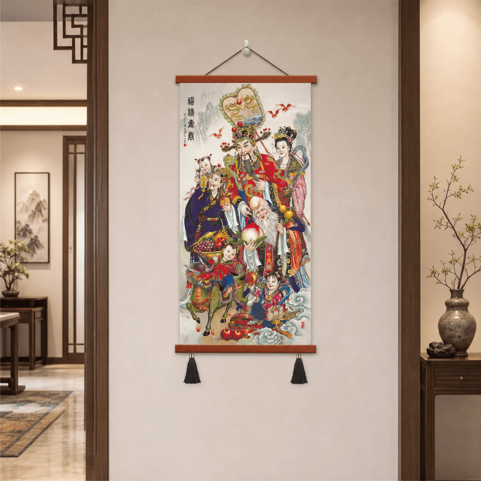 新中式福禄寿喜财装饰挂画客厅玄关走廊过道墙面招财风水壁画挂件
