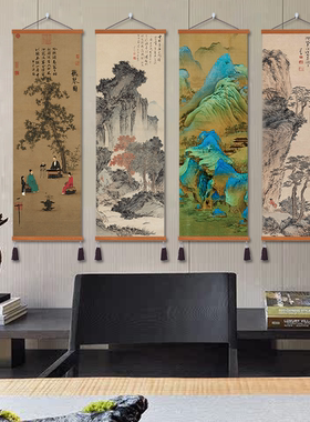 听琴图千里江山图玄关挂画