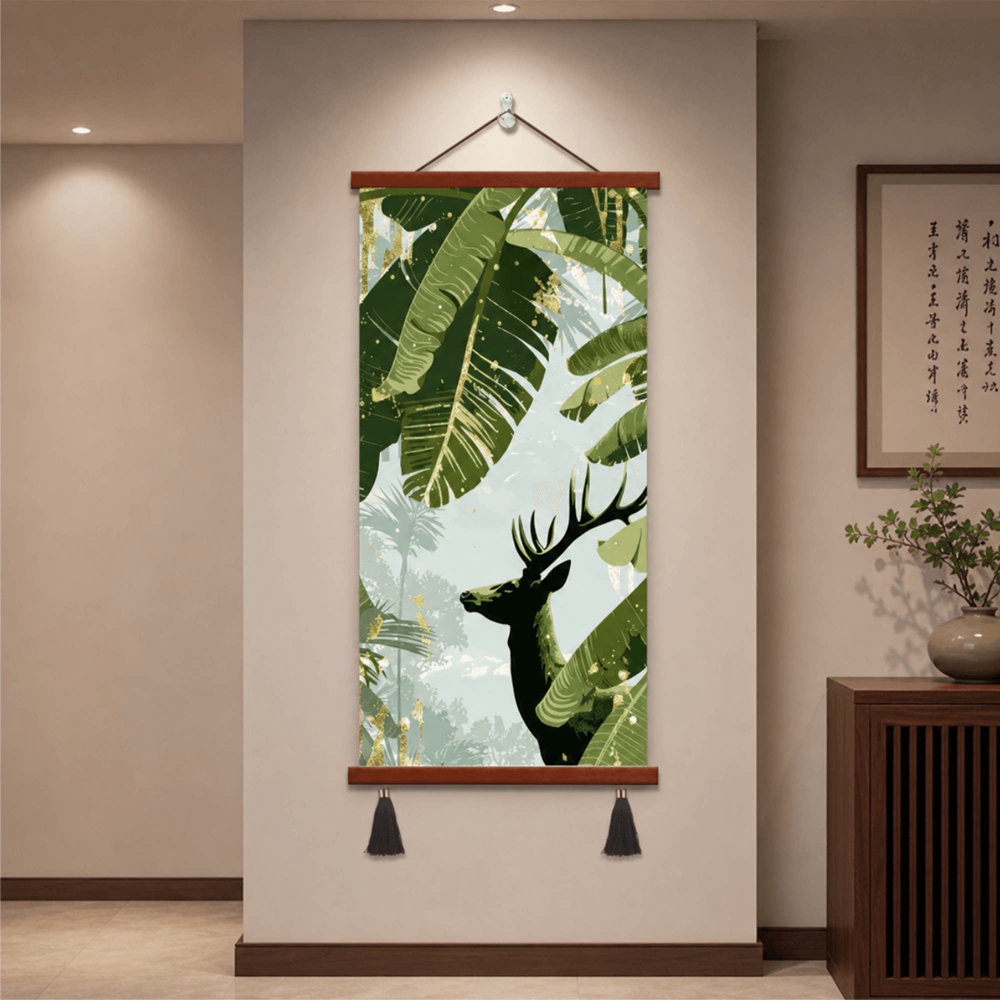 北欧轻奢热带植物麋鹿玄关装饰挂画客厅走廊墙面壁画简约大气