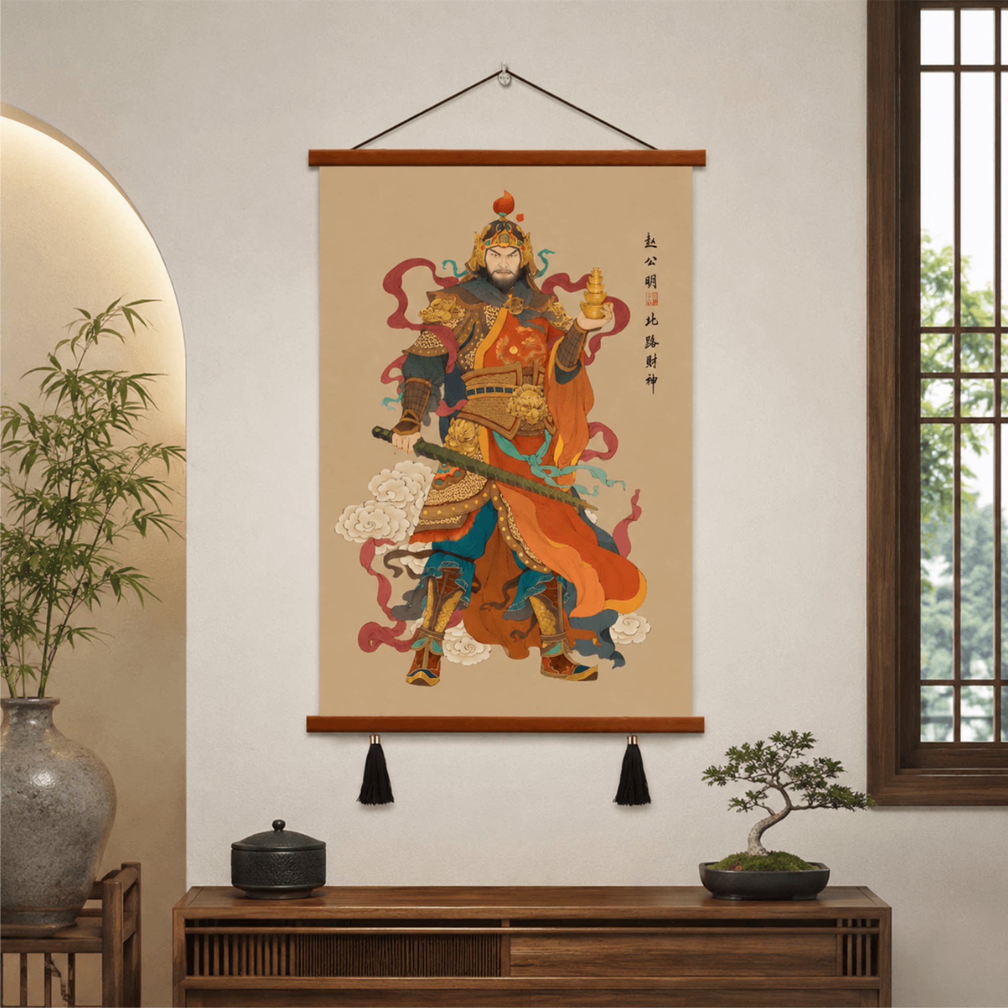 新中式赵公明北路财神玄关装饰挂画客厅书房茶室墙面风水招财壁画