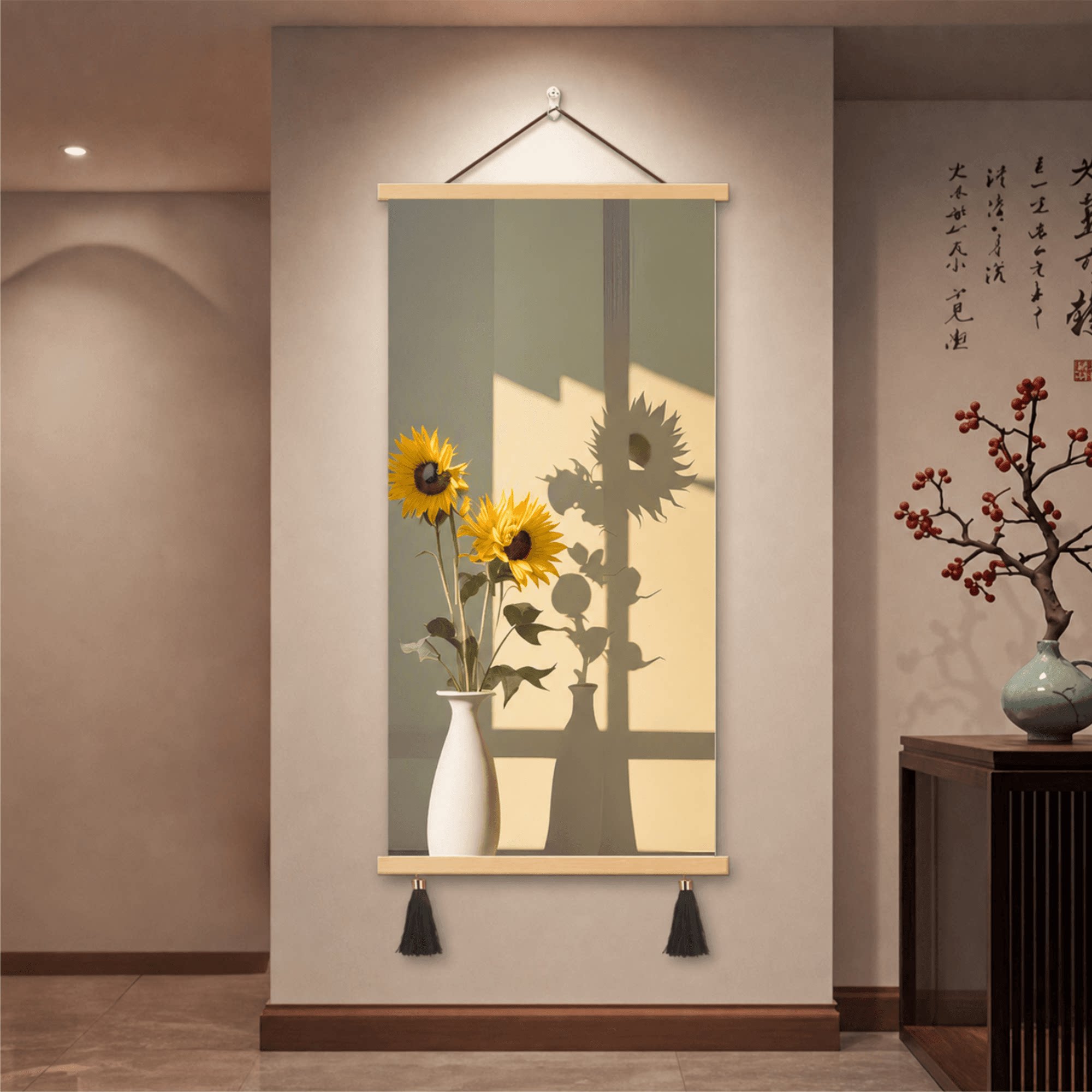新中式玄关向日葵装饰画高品质客厅走廊过道墙面卧室床头轻奢壁画