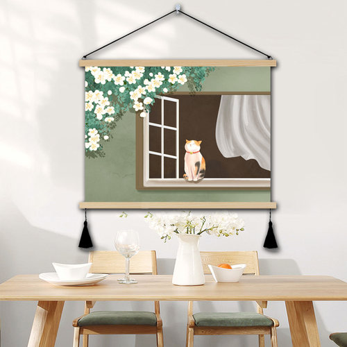 北欧ins餐厅挂画治愈猫咪装饰画