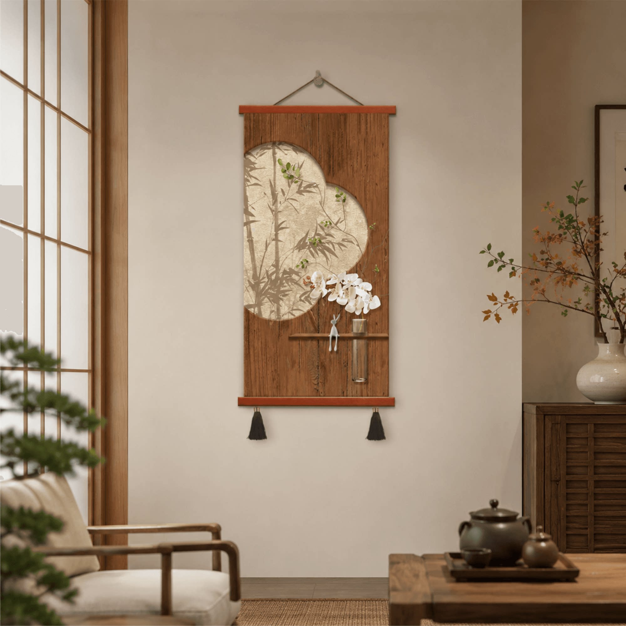 轻奢复古新中式竹韵装饰挂画客厅玄关茶室水培花艺墙面软装挂件