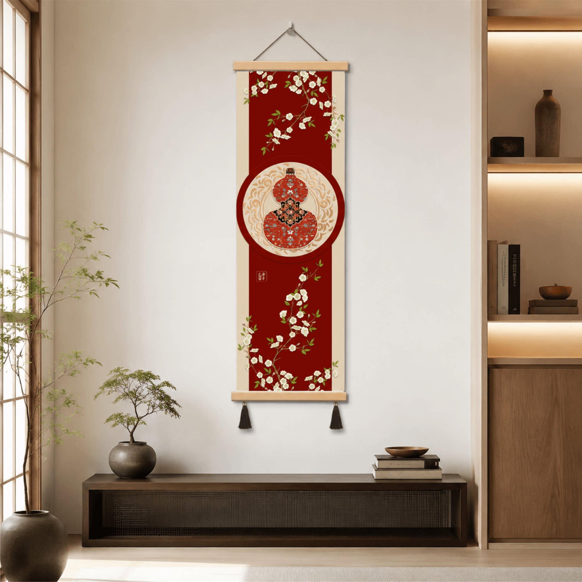 新中式福禄葫芦花卉玄关装饰画客厅卧室茶室走廊墙面轻奢竖版挂画