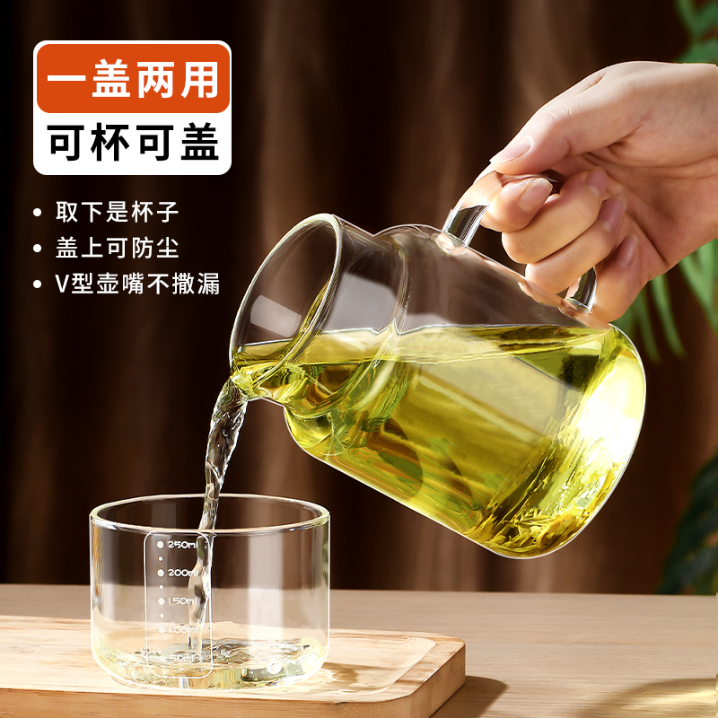 大容量带盖杯子玻璃带把刻度杯