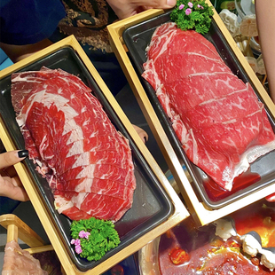 日料火锅店涮肉盘创意密胺仿瓷长方盘羊肉卷配菜盘韩式烤肉盘商用